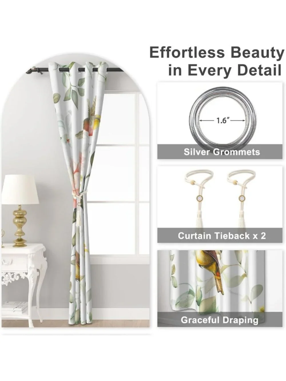 Floral Birds Blackout Curtains 84